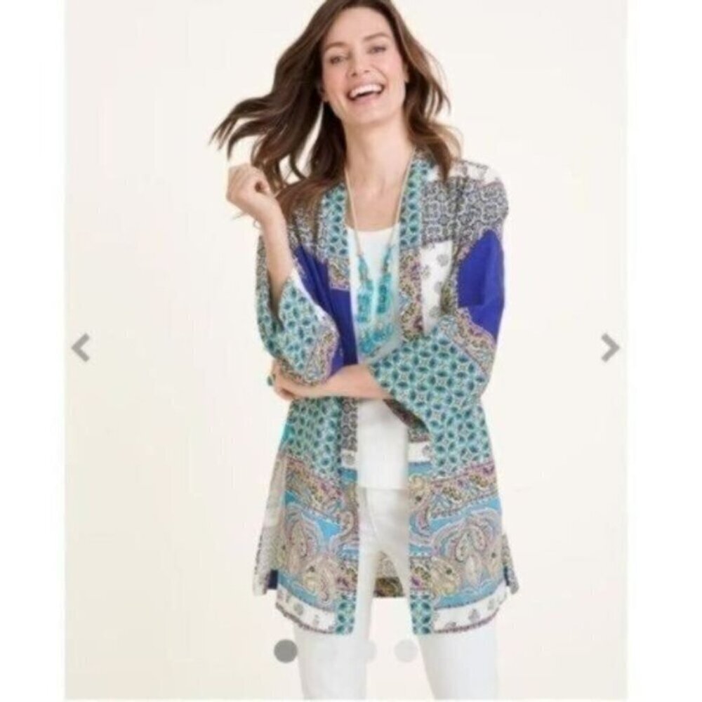 Chico’s Patchwork Linen Kimono Duster Jacket - image 2